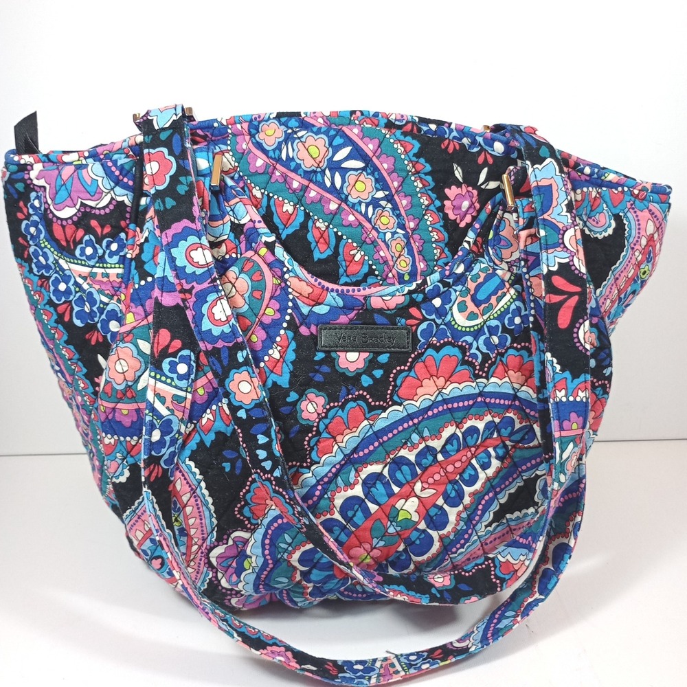 Vera Bradley Tote Bag Medium Blue Pink Paisley Quilted Cotton Floral Boho